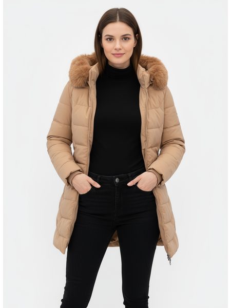 Dámska prešívaná bunda s kapucňou béžová