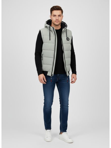 Pánská prošívaná vesta s kapucí světle zelená