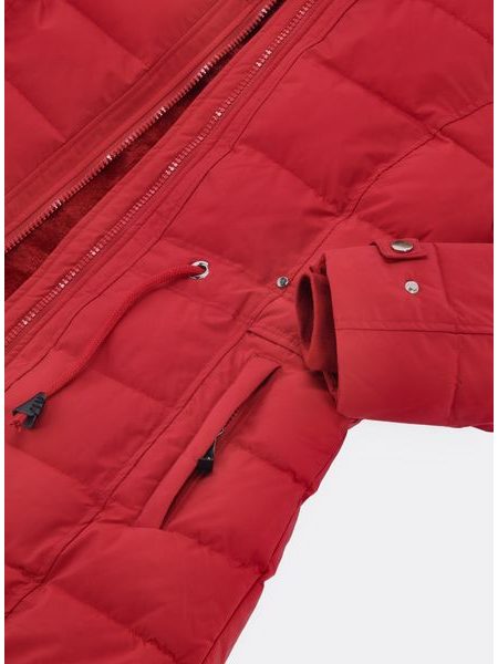 Dámska prešívaná bunda s kožušinou červená