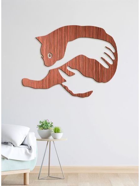 Dřevěný nástěnný obraz kočky v náručí