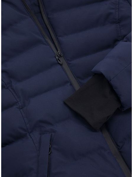 Dámska prešívaná bunda s kožušinou tmavomodrá