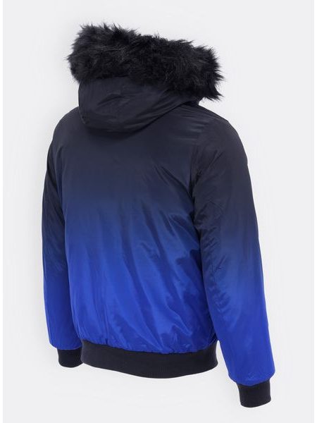 Pánská zimní bunda s kožešinou černo-modrá