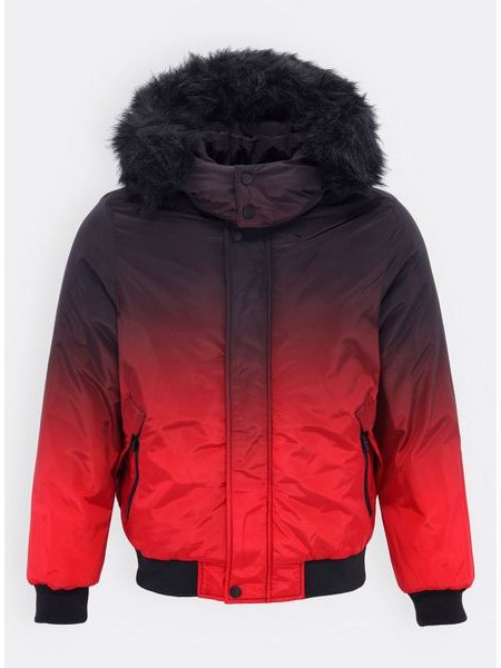 Pánska zimná bunda s kožušinou čierno-červená