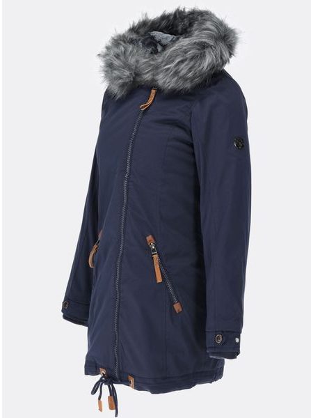 Dámska zimná bunda s asymetrickým zapínaním tmavomodrá