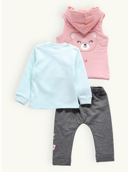 Detská tepláková súprava MEDVEDICA sivo-mentolovo-púdrová