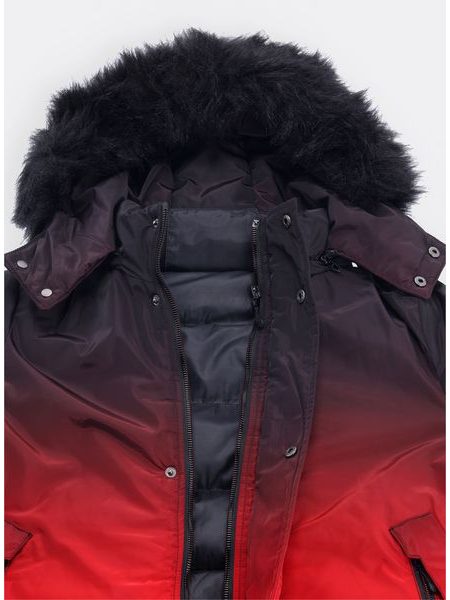 Pánska zimná bunda s kožušinou čierno-červená