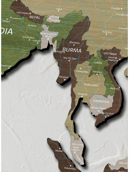 Dřevěná mapa světa Khaki