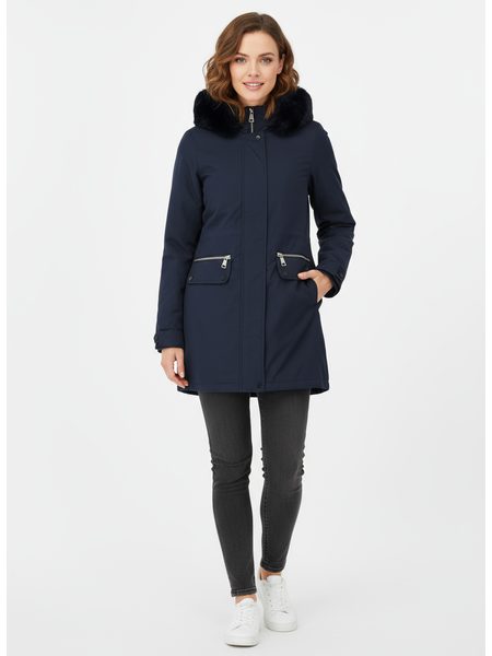 Dámska zimná bunda s kapucňou tmavomodrá