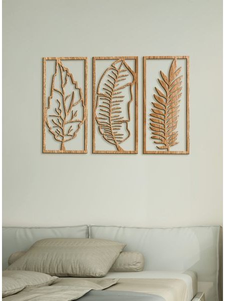 Trojdielny Drevený obraz Listy
