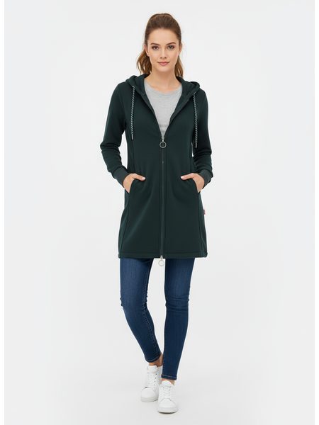 Predĺžená mikina s kapucňou tmavozelená