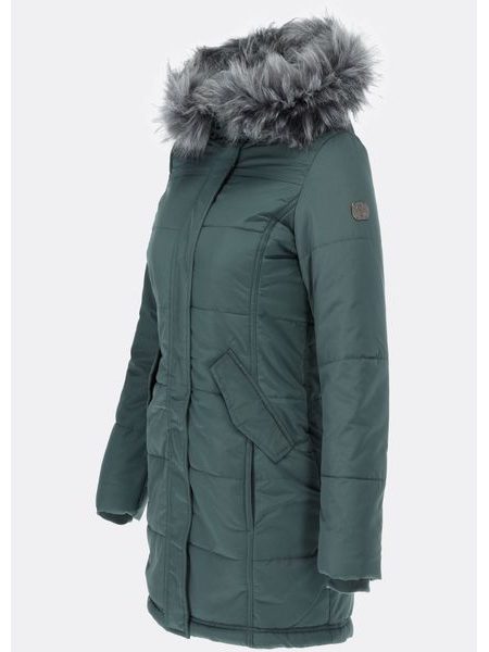 Dámská zimní bunda s kožešinovou podšívkou tmavě zelená