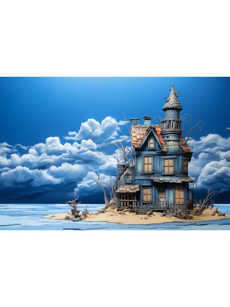 Modrý rozprávkový dom na pláži