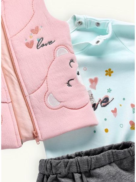 Detská tepláková súprava MEDVEDICA sivo-mentolovo-púdrová