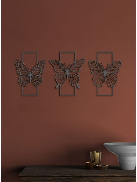 Trojdielna drevená dekorácia MOTÝLE