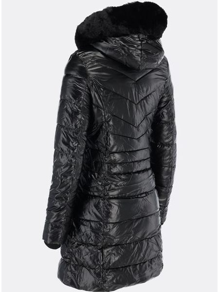 Dámska lesklá zimná bunda s kapucňou čierna