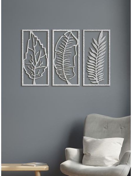 Trojdielny Drevený obraz Listy