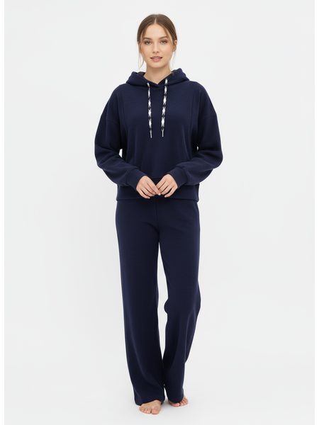 Dámská žebrovaná tepláková souprava s kapucí tmavě modrá