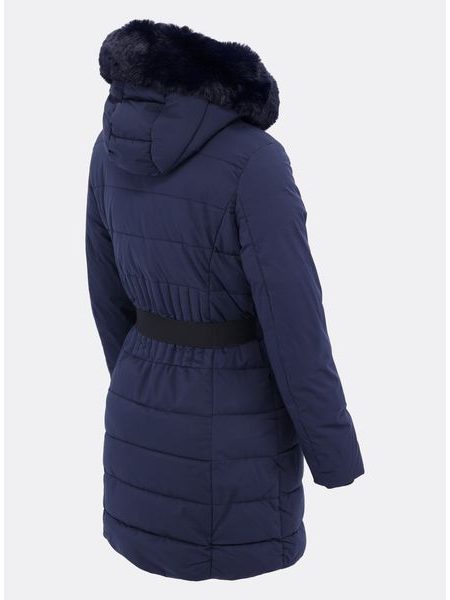 Dámská prošívaná zimní bunda s páskem tmavě modrá