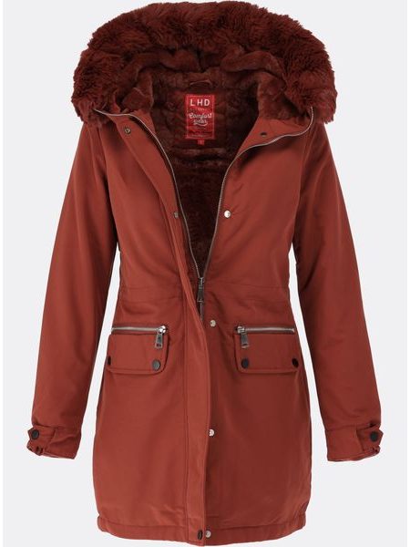 Dámská zimní bunda s kapucí červenohnědá