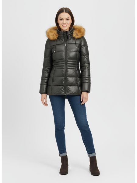 Dámska lesklá prešívaná bunda tmavozelená