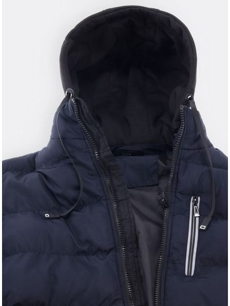 Pánská prošívaná bunda s kapucí tmavě modrá