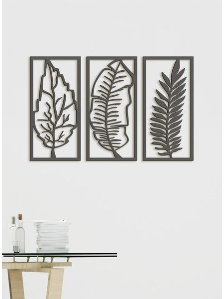 Trojdielny Drevený obraz Listy