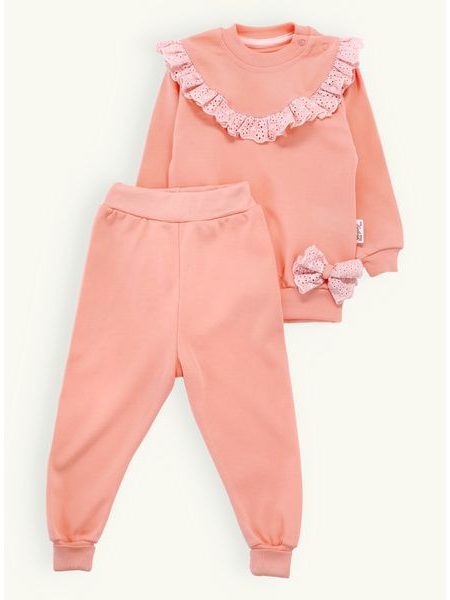 Detská súprava s čipkou broskyňová