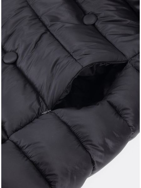 Dámska dlhá prešívaná bunda s opaskom čierna