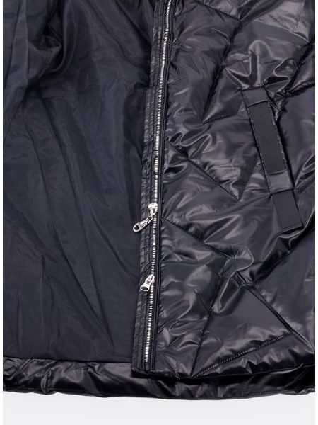 Dámska lesklá prešívaná bunda s kapucňou čierna