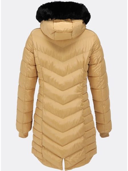 Dámská prošívaná zimní bunda s kapucí béžová