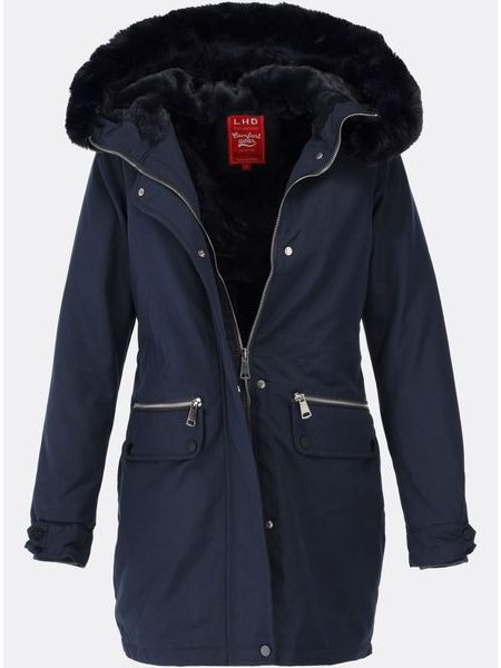Dámská zimní bunda s kapucí tmavě modrá