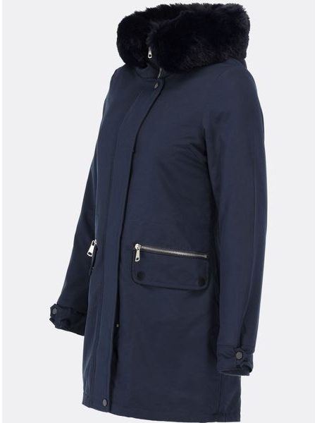 Dámska zimná bunda s kapucňou tmavomodrá