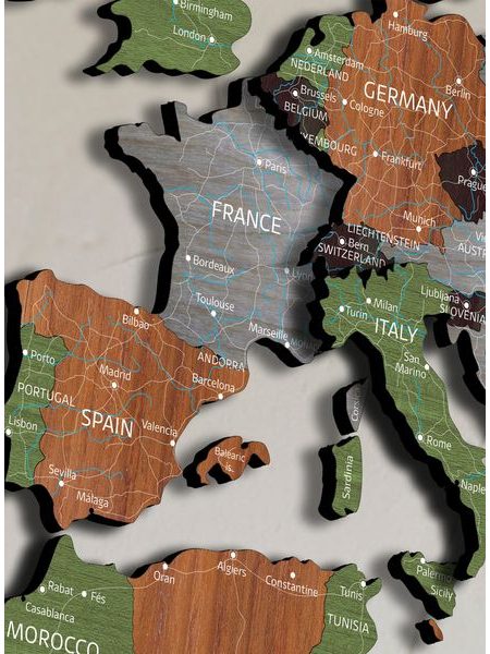 3D mapa sveta dekor dreva