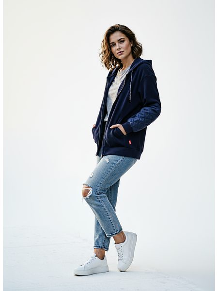 Dámska voľná mikina s kapucňou tmavomodrá