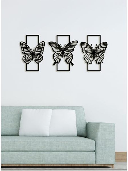 Trojdielna drevená dekorácia MOTÝLE