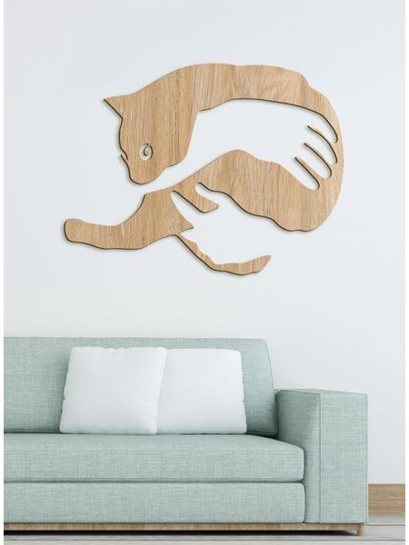 Dřevěný nástěnný obraz kočky v náručí