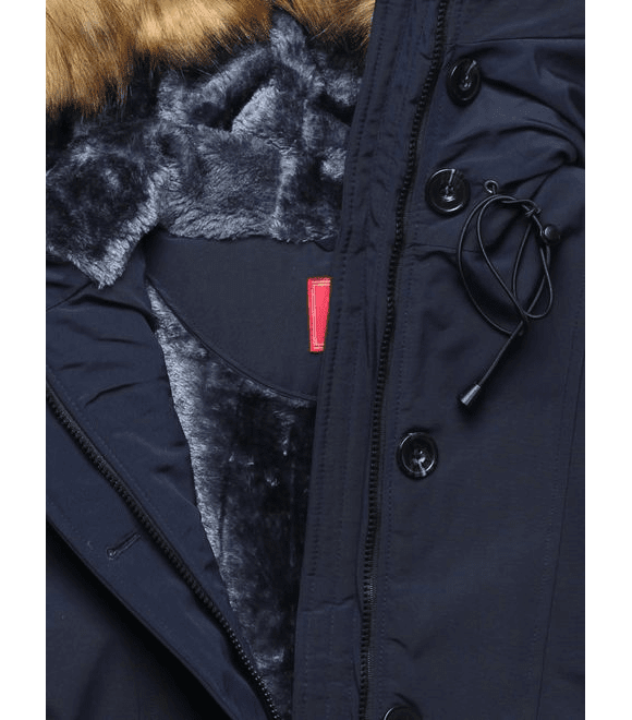Dámska zimná bunda s kožušinou tmavomodrá