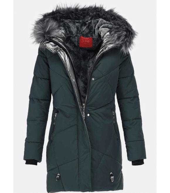 Tmavozelená zimná bunda s kožušinou