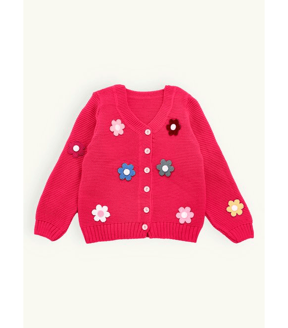 Detský sveter s kvietočkami žiarivo-ružový