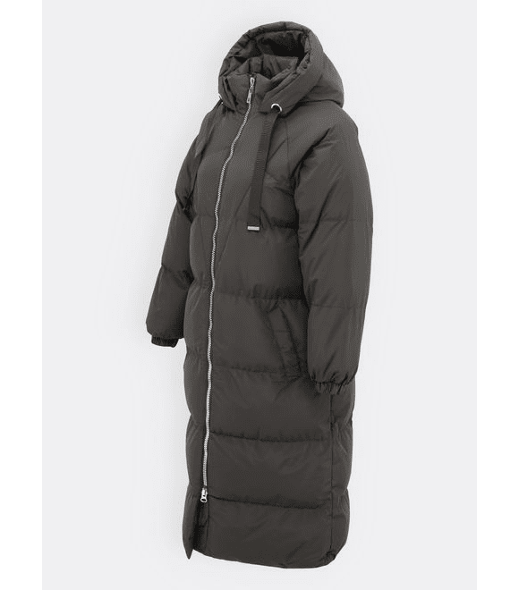 Dámská dlouhá zimní bunda s kapucí tmavě zelená