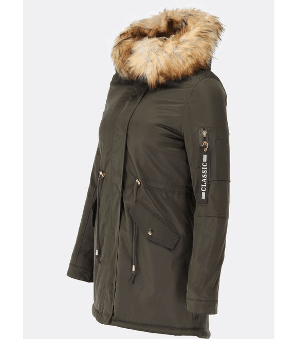 Dámska zimná bunda s kapucňou tmavozelená
