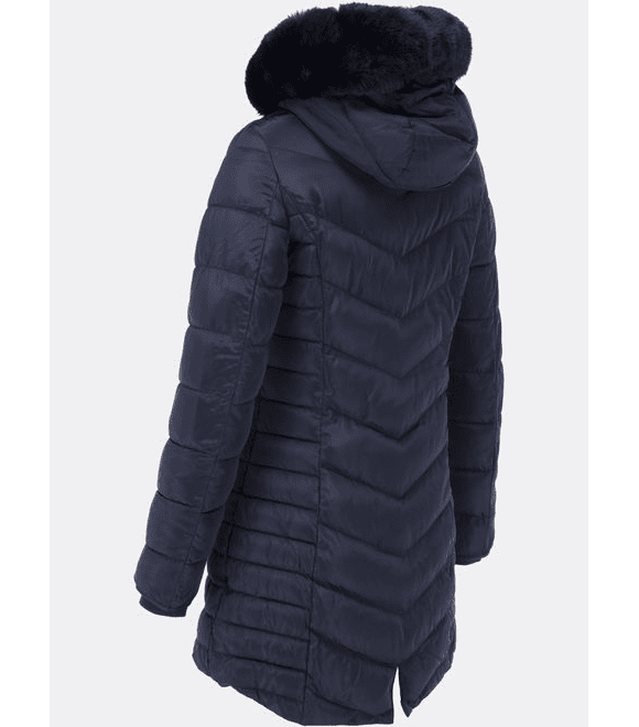 Dámská prošívaná zimní bunda s kapucí tmavě modrá