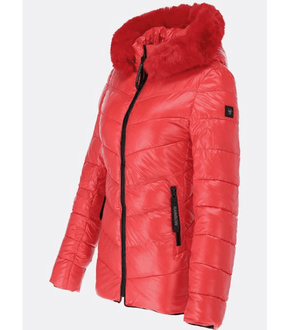 Dámska zimná bunda s kožušinou červená