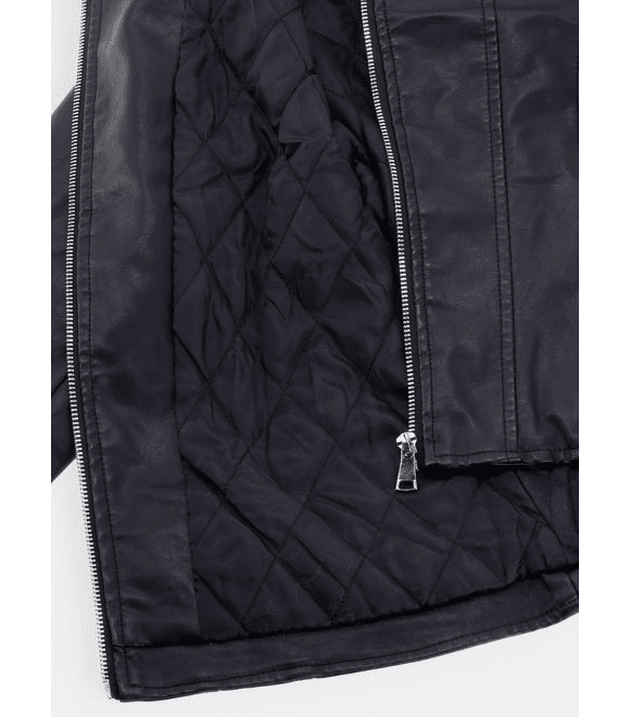 Dámska zateplená kožená bunda čierna