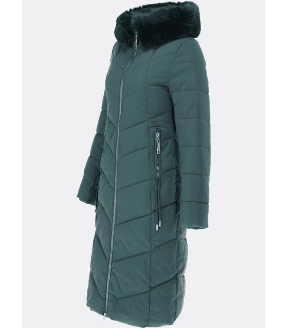Dámská dlouhá prošívaná zimní bunda tmavě zelená