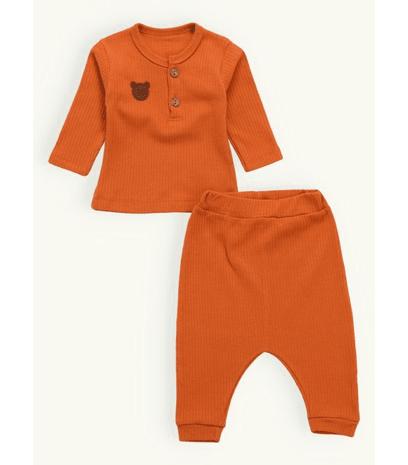 Dětské žebrované pyžamo cihlové