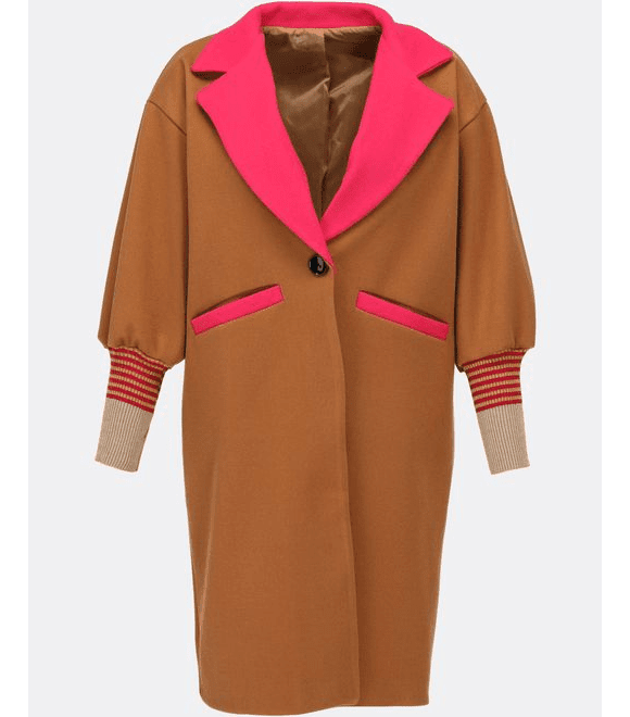 Štýlový dámsky kabát svetlohnedý-ružový