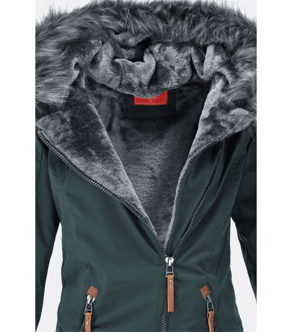 Dámska zimná bunda s asymetrickým zapínaním zelená