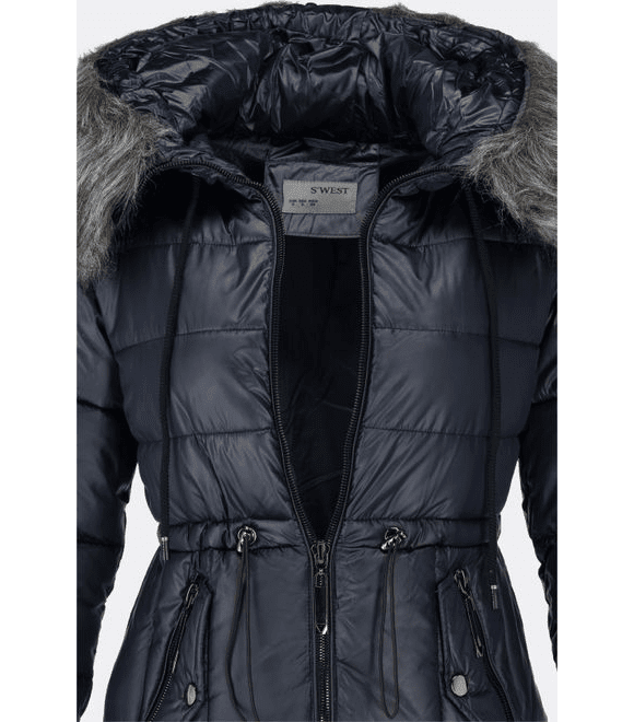 Dámska dlhá prešívaná zimná bunda tmavomodrá