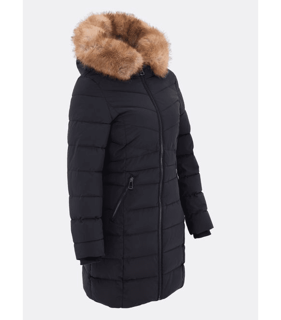 Dámska prešívaná zimná bunda s kapucňou čierna